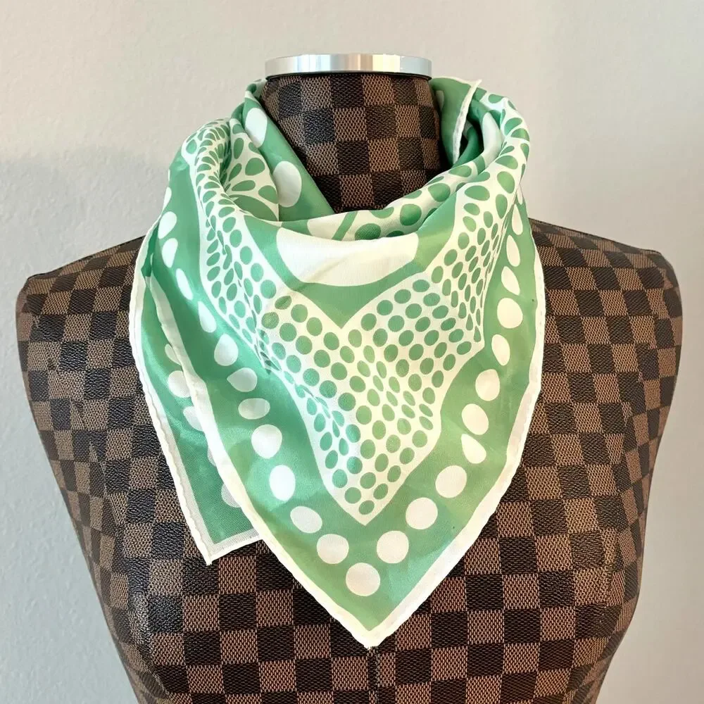 Vintage Scarf Vera Neumann Scarf Green White Polka Dot MCM Mod Retro Japan